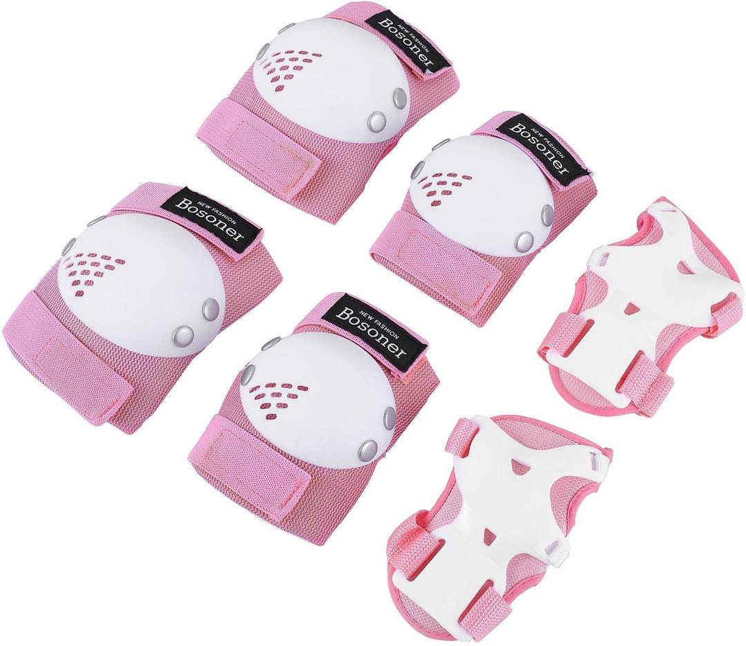 BOSONER Kids/Youth Knee Pad Elbow Pads for Roller Skates Cycling BMX Bike Skateboard Inline Rollerblading, Skating Skatings Scooter Riding Sports (Small (3-7 years), Pink / White)