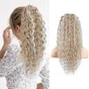 SEIKEA Ponytail Extension, PT005 Isabella 22" Long Bohemian Curly Drawstring Ponytail, Light Fluffy Multi-Layered Clip in Hair Extensions, Natural Soft Synthetic Hairpiece, Medium/White Blonde