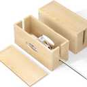 2 Pack Pine Wood Large Cable Management Box, Cord Organizer Cover Hider Floor Outlet Hiders for TV Wires, Computer, Router, USB Hub Under Desk Power Strip Electrical Cord Management (2)