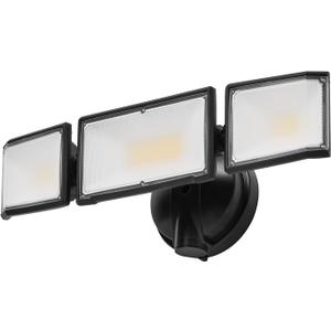 50W LED Flood Light Outdoor, 5500 Lumen Super Bright Exterior Security Lights, 3000K/5000K Light, IP65 Waterproof Wall/Eave Mount Flood Light 3 Adjustable Heads for Garage, Yard (Black)