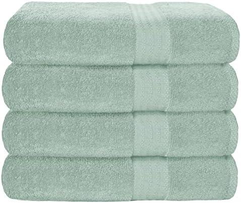 GLAMBURG Premium Cotton 4 Pack Bath Towel Set - 100% Pure Cotton - 4 Bath Towels 27x54 - Ideal for Everyday use - Ultra Soft & Highly Absorbent - Sea Green