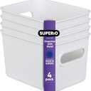 Superio Ribbed Collection - Decorative Plastic Open Home Storage Bins Organizer Baskets, Small White (4 Pack) Container Boxes for Organizing Closet Shelves Drawer Shelf 1.5 Liter (1.5 Liter (4 Pack))