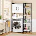 K2 Heavy Duty 7-Tier Over The Toilet Storage CabinetWith Magnetic Doors & Adjustable FeetFreestanding Above Toilet ShelfSpace Saver Bathroom Organizer 9.3"D x 31.5"W x 67.2"HBeige White