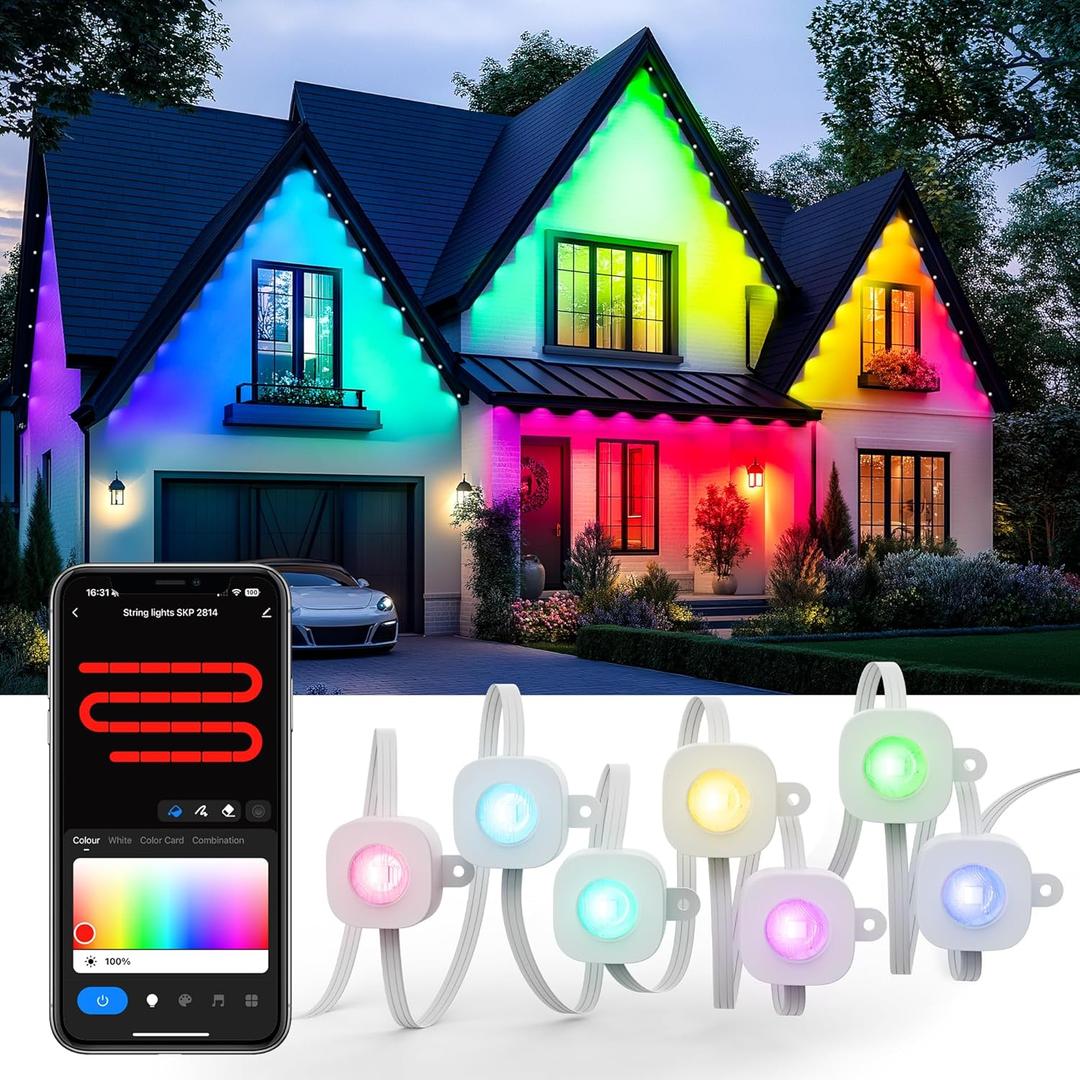 Permanent Outdoor Lights, IP65 Waterproof Outdoor RGB Lights with App Control, DIY Scene Modes, 50ft with 36 LED Eaves Lighting Eave for House Roof, Garden Decor and Christmas Decoration