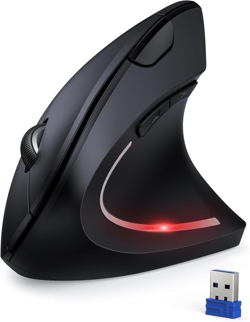 TECKNET Ergonomic Mouse, 4800 DPI Wireless Vertical Mouse with 5 Adjustable DPI Levels, 2.4GHz Optical Carpal Tunnel Mouse, 6 Buttons Wireless Mouse for Laptop, Desktop, PC, MacBook (Deep Black)