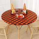 Smiry Round Picnic Tablecloth, Elastic Waterproof Fitted Vinyl Tablecloths for 36"-44" Tables, Flannel Backed Buffalo Plaid Table Cover for Dining, Camping, Outdoor, Black and Orange