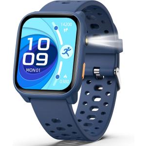Smart Watch for Kids with 12 Puzzle Games, 1.83" Fitness Tracker Watch Heart Rate Sleep Monitor, Pedometer, Alarm Clock, Flashlight, Gift for 6-12 Year Old Boys Girls (Blue)