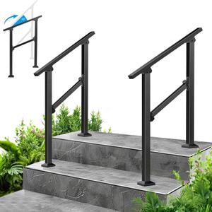 2-Pack Outdoor Handrails for 2 Steps Black Stair Handrail & Indoor Stair Railing Kit, Exterior Stair Railing for Porch, Deck, and Garden, Complete Installation Kit
