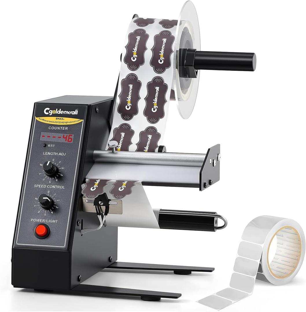 CGOLDENWALL Upgraded Automatic Label Dispenser, Up to 9 Multi-Row Counting, High Precision Auto Sensing, Speed Adjustable, Length 0.12-5.9" Width 0.16-5.5", Sticker Dispenser for Rolls Various Labels