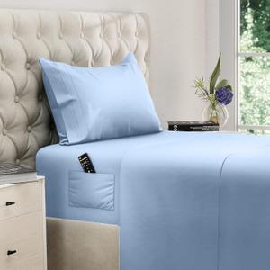 DREAMCARE Twin XL Sheet Sets  3pcs Cooling Sheets  up to 21 Extra Deep Pocket Twin XL Sheets Set  Hotel Luxury Sheets & Pillowcases  Superior Softness 100% Fine Microfiber with Side Pocket  Blue (Twin XL - Extra Deep, 09 - Light Blue)