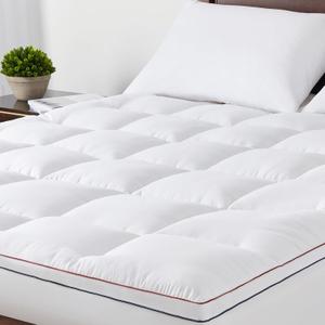 JKMAX Queen Pillow Top Mattress Topper - Extra Thick, Deep Pocket, 3D Snow Down Alternative Plush Mattress Topper for Back Pain (Queen, White)