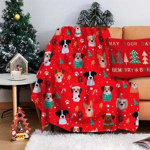 Candy Cane Xmas Dog Christmas Fleece Blanket Super Soft Cozy Throw Blanket Throw 50x60inch, Lightweight Fuzzy Comfy Textured Flannel Blanket Warm Plush Throw Blankets for Couch, Sofa, Bed
