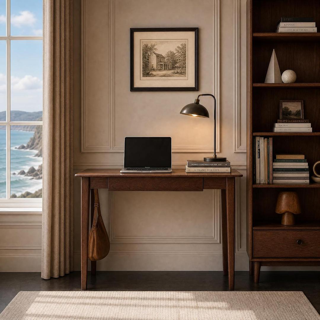 Solid Wood Small Computer Desk,Writing Study Gaming Table for Bedroom, Home Office Desk for Work, No Chair Included, Easy Assembly (Walnut, 31.5" × 18.9" × 29.5")