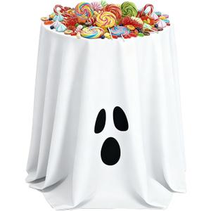 Tellingyou Halloween Tablecloth 70x70 Inch Round Cute Ghost Pumpkin Vampire Bat Polyester Washable Table Cover for Halloween Party Decoration(White,Ghost) (107.8" (Round))