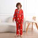 Matching Family Christmas Pajamas Set, Silk Satin Long Sleeve Button Down Comfy Loungewear for Couples, Men, Women (Red, L)