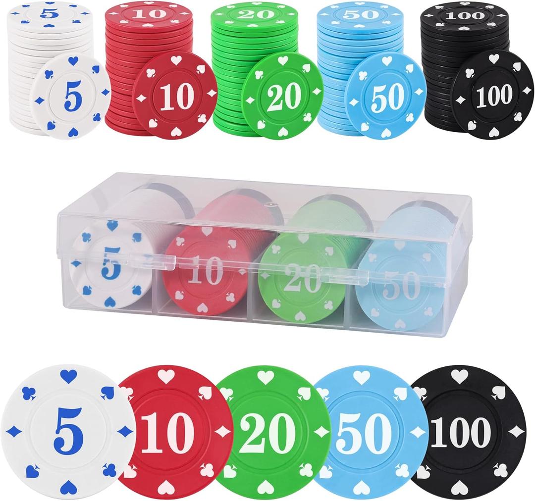Plastic Poker Chips Set with Storage Box for Blackjack, Texas Hold'em, Night Poker Games