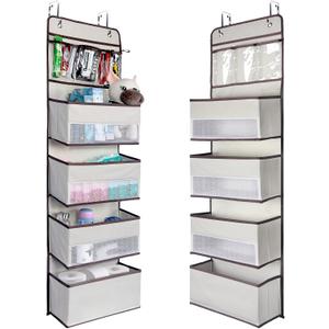 NesTidy Over The Door Organizer Storage, Wall Mount Hanging Organizer with 4 Large Capacity Pocket Organizers and 3 Small Pockets for Baby Essentials, Toys, Cosmetics, and Sundries (Beige, 1 Pack)
