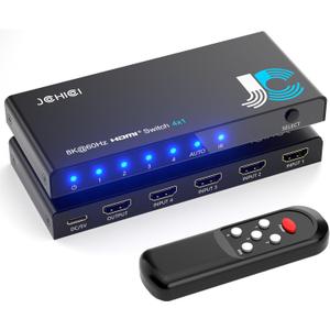 HDMI 2.1 Switch 4 in 1 Out 8K@60Hz 4K@120Hz, 4 Ports HDMI Switcher Splitter Selector with Remote, Support HDCP 2.3 HDR 10+ Dolby Vision/Atmos 48Gbps CEC for Apple TV Game PC PS Pro Xbox Roku