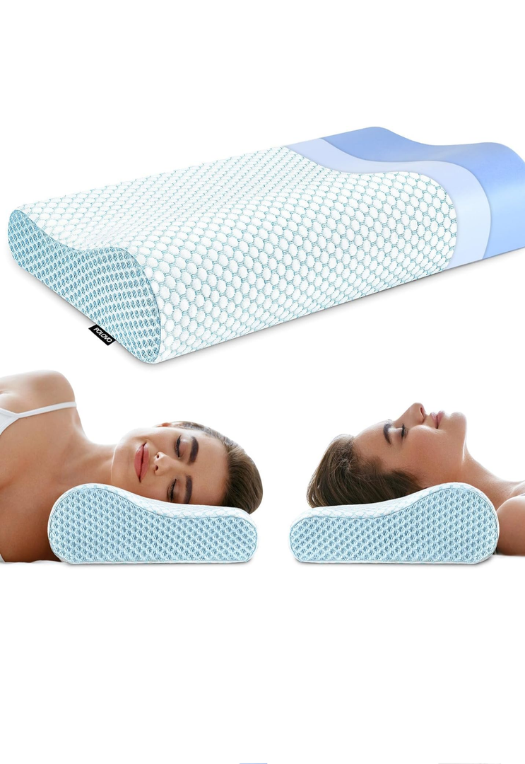 Memory Foam Pillows 2 Pack Neck Pillow  Neck Support Pillow for Pain Relief, Ergonomic Cervical Pillow for Sleeping, Orthopedic Contour Bed Pillow for Side, Back, Stomach Sleepers,Blue