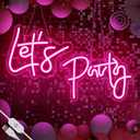 2611.8 Inch Large Let's Party Neon Signs for Wall Decor,Dimmable LED Pink Neon Light Sign for Bedroom,Lets Party Light Up Sign for Bachelorette Party,Engagement Party,Wedding,Party,Home Bar(Two-Pack)