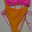 Viottiset Women's Cut Out Drawstring One Piece Swimsuit Cheeky High Cut Bathing Suit (L), Orange Pop Pink
