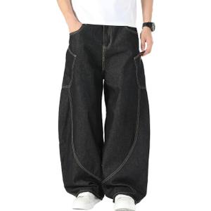Men's Baggy Barrel Wide Leg Jeans for Men Women Loose Fit Streetwear Y2k Hip Hop Denim Pants, XS