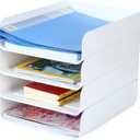 (4pcs Pack) HKeeper Stackable Paper Trays, Letter Tray Organizer, Office Desktop Organizer, A4 Paper Holder, Supplies Magazine, File Documents, Receipts White, Regular