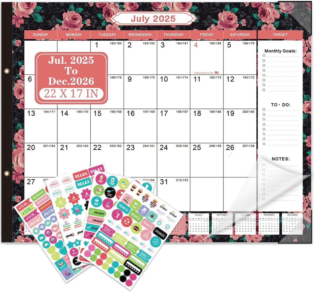 Lateefah Desk Calendar 2025, Large 22'' x 17'' Desk Calendar 2025-2026, 18 Month Desktop Calendars for Home & Office, Use July 2025 to Dece 2026
