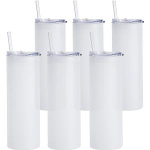 PYD Life Sublimation Glass Blanks Skinny Tumblers Frosted 25 OZ Straight Iced Coffee Cups with Lid and Glass Straw for Tumbler Heat Press Sublimation Printing 6 Pack