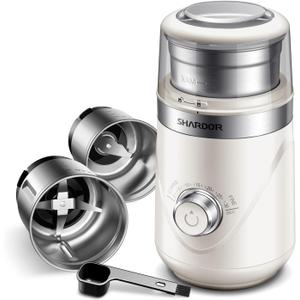 SHARDOR Electric Super Silent Blade Coffee Grinder, Timed Grind Control Rotary Knob, Adjustable Coarse to Fine for Coffee Beans, Spices & Herbs, with 2 Removable Stainless Steel Bowl, Cream