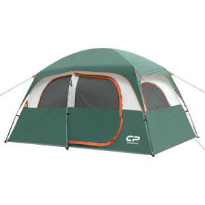 CAMPROS CP Tent-6-Person-Camping-Tents, Waterproof Windproof Family Tent with Top Rainfly, 4 Large Mesh Windows, Double Layer, Easy Set Up, Portable with Carry Bag (6 Person, Dark Green-6)