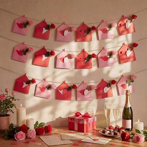 Humyoun 108 Pcs Valentines Decoration Envelope Banner Heart Garland Hanging Photo Display Room Wall Decor Including 12 Pink and 12 Red Envelopes, 4 String, 24 Clips, 8 Self Adhesive Hooks, 48 Hearts