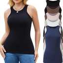 5 Pack Womens Tank Tops Crew Neck Sleeveless Racerback Summer Basic Fitted Womens Tops (Small, 5 Packblack/White/Coffee/Blue/Pink)
