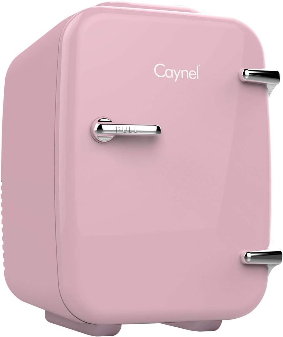CAYNEL Mini Fridge Portable Thermoelectric 4 Liter Cooler and Warmer for Skincare, Eco Friendly Beauty Fridge For Foods,Medications, Cosmetics, Breast Milk, Medications Home and Travel (Pink)