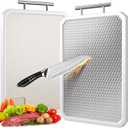 304 Stainless Steel Cutting Board,Double Sided Chopping Board for Kitchen,Scratch Resistant Mesh Design,Anti-Slip Silicone Edges(White,16"*12")