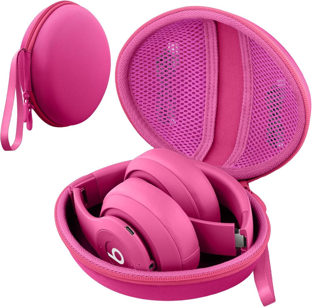 co2CREA for Beats Studio Pro / Studio3 / Solo4 / Solo3 Headphones, Hard Travel Case Compatible with Beats Wireless On-Ear Headphones (Rose Red Case)
