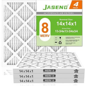 14x14x1 Air Filters, MERV 8 Pleated HVAC Furnace Filters (4-Pack) - Dust Defense, MPR 600 - exact dimensions: 13.75"x13.75"x0.75" - Replacement for AC, Heater, and Ventilation Systems