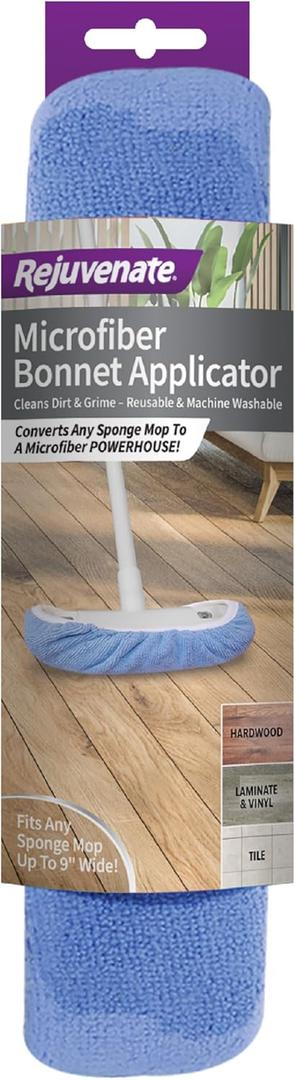 Rejuvenate Microfiber Bonnet Applicator, Fits Any Sponge Mop Head Up to 9", Washable and Reusable Microfiber Mop Pad, 1 Pack - Blue