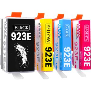 923XL 923 923e Ink Cartridges Combo Pack with Chip, Replacement for OfficeJet Pro 8120 8122 8124 8125 8130 8132 8134 8135 8138 8139 Printers, 4-Pack (Black, Cyan, Magenta, Yellow), High-Yield