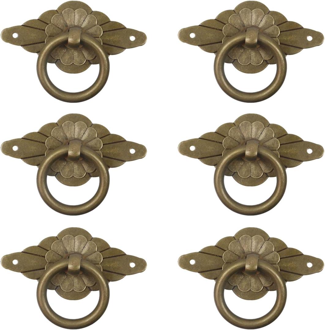 MY MIRONEY Antique Brass Cabinet Pulls Ring, 6 PCS Vintage Drawer Pulls for Dressers, Bathroom & Kitchen Cabinets, Corrosion-Resistant Material,Drawer Pulls and Knobs is Perfect for Rustic Home Decor