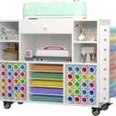 Craft organization and storage Cart Compatible with Cricut Machine, Rolling Craft Organizer With large drawer & 48 Vinyl Roll Holder, Crafting Cabinet Table Workstation for Craft Room Home