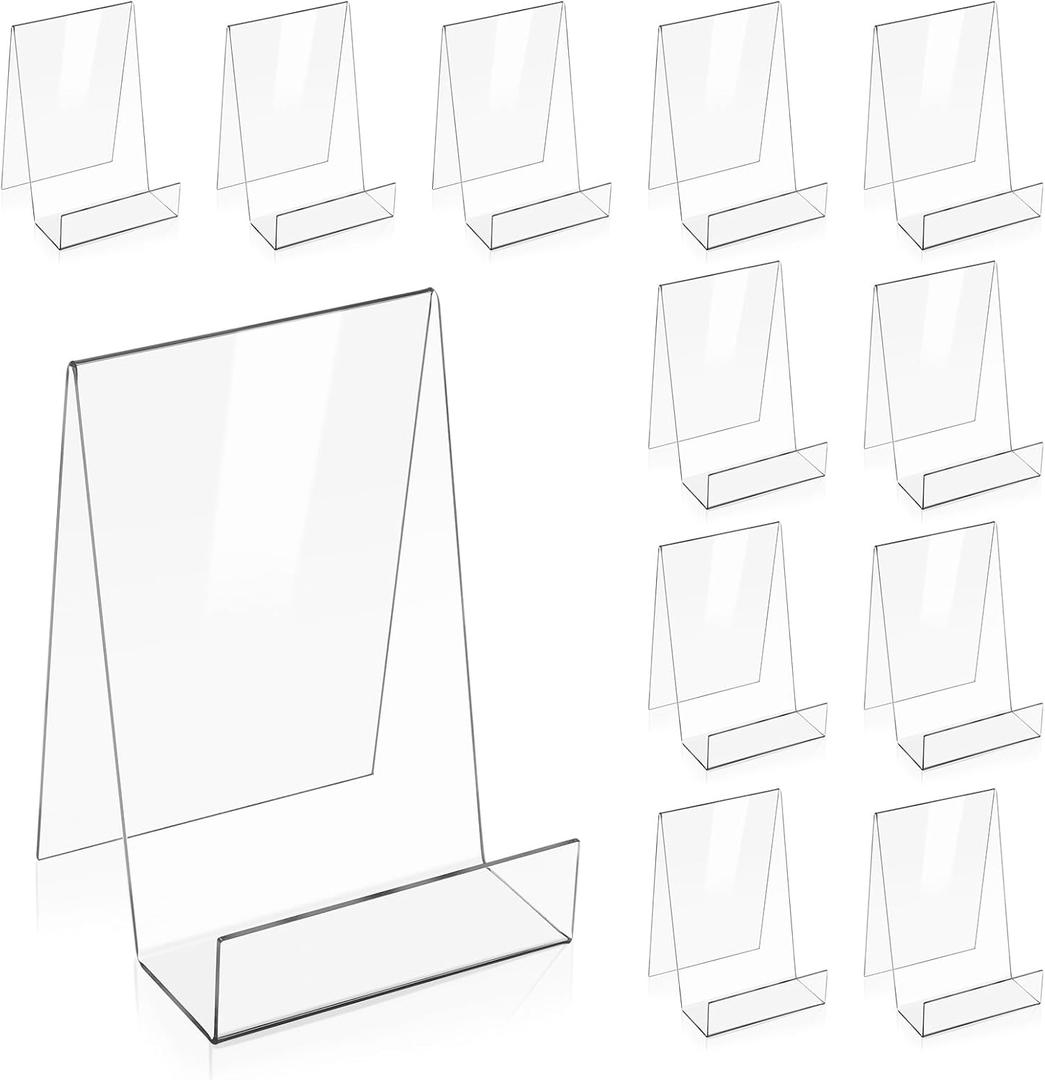 12 Pack Clear Display Stand, 5.7 x 4 Inch Acrylic Book Display Stand Tablet Holder Easel Holder for Displaying Pictures, Books, Albums, Music Sheets, Notebooks, Artworks, Cds, Large