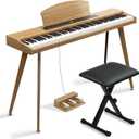 Ktaxon 88 Key Keyboard Piano Set, Full Size Digital Piano with Multi-Adjustable Height Bench, Powerful Functional Panel, Professional 3 Pedal Unit and Dual Mode Connectivity for Beginner(Wood)