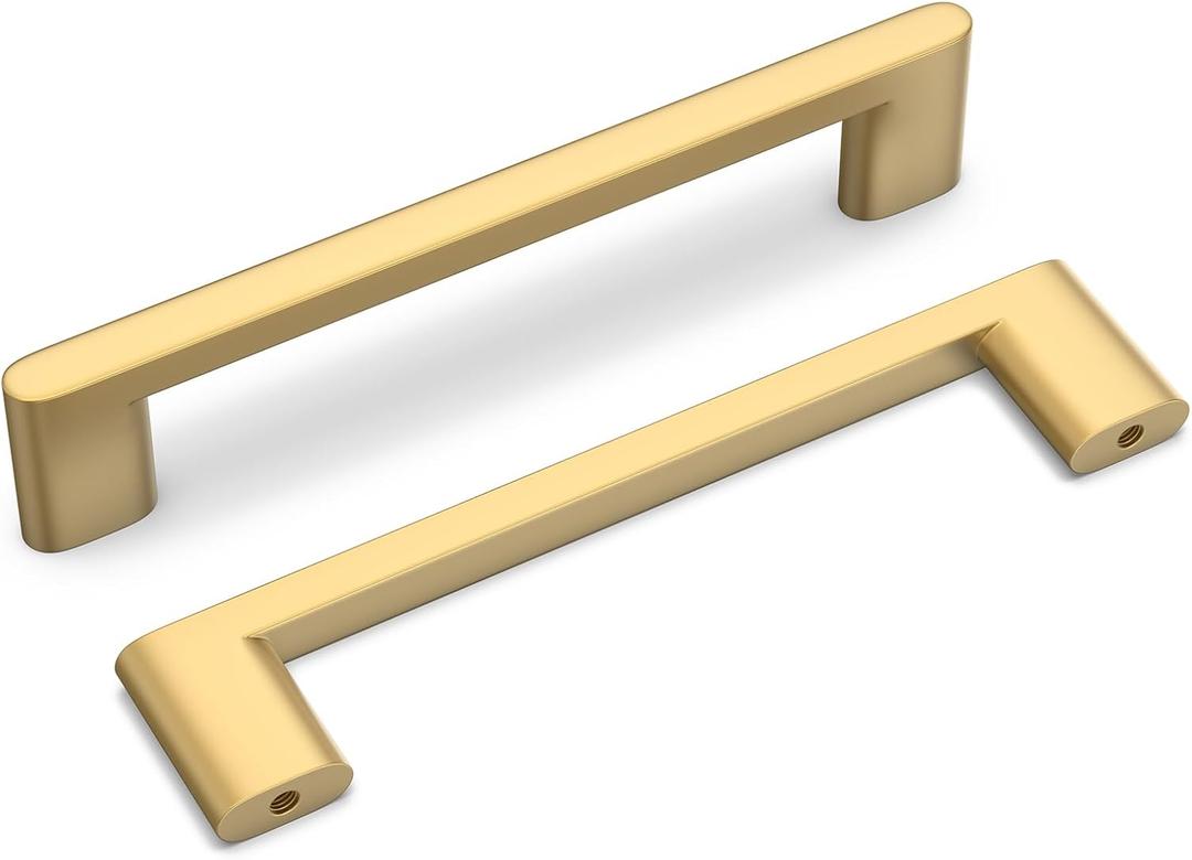 10 Pack 5inch(128mm) Hole Center Brushed Gold Cabinet Pulls Heavy-Duty Solid Matte Gold Cabinet Hardware Pulls for Kitchens, bathrooms and Dresser Handle