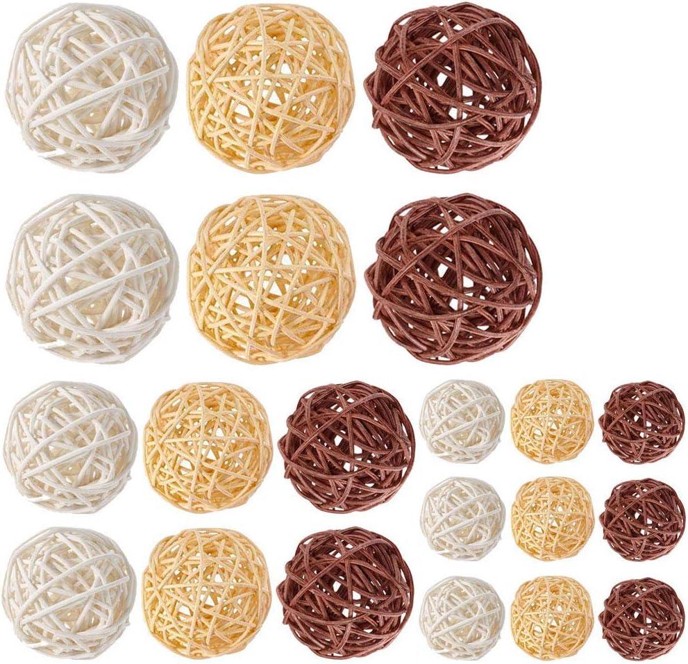 21 Pcs/lot Mixed 3 Colors Rattan Wicker Balls Vase Fillers for Wedding Party Christmas Decoration, Assorted Three Size(3cm/5cm/7cm) (White, Coffee, Nature Color)