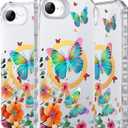 PIXIU Case for iPhone 16E Compatible with Magsafe, Laser Glossy Pattern, Cute Curly Wave Clear TPU Bumper Military Grade Drop tection Phone Cover for Women/Girls -Butterfly/Floral