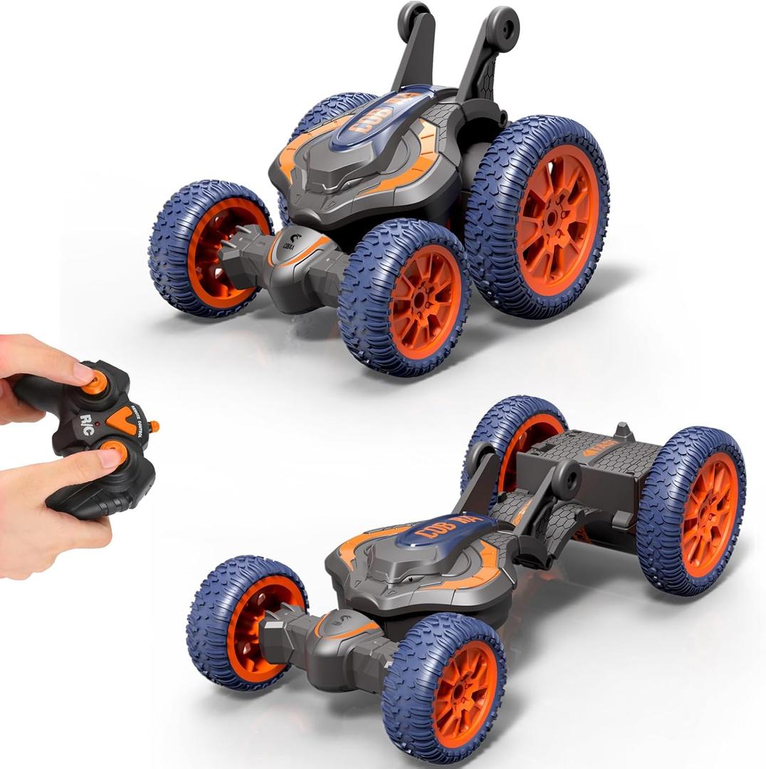 Remote Control Car, 2.4 GHz RC Cars for Boys Age 6-12, 360-Degree Rotating Fast Stunt Remote Control Cars with Cool Lights for Boys Age 6+ (Orange)