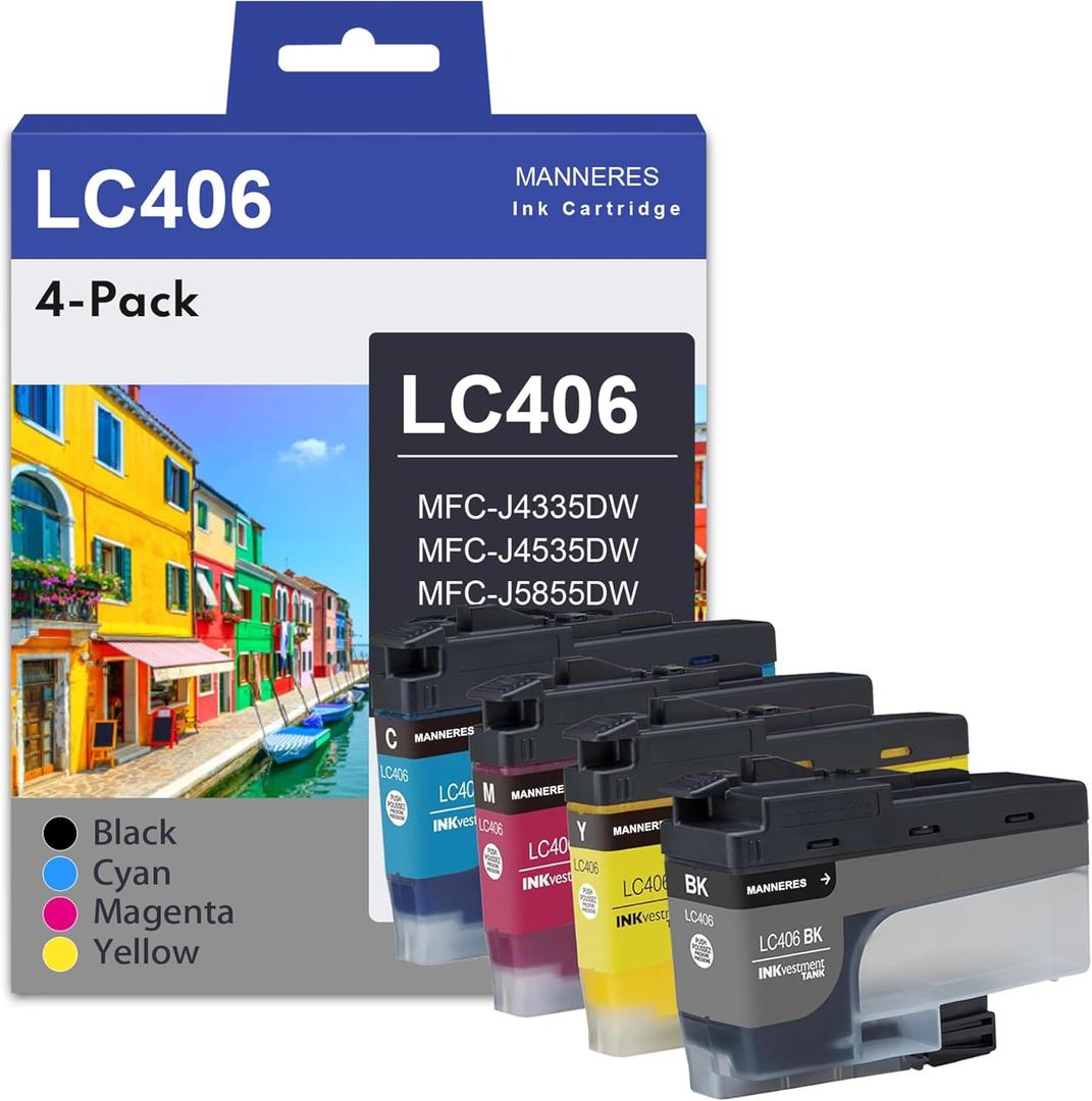 LC406 Ink Cartridges for Brother Printer(4-Pack) - Compatible Replacement for Brother LC406 Ink Cartridges LC406XL LC 406 406XL Ink MFC-J4335DW MFC-J5855DW MFC-J4535DW MFC-J6555DW MFC-J6955DW Printer LC406 Ink Cartridges for Brother Printer(4-Pack) - Compatible Replacement for Brother LC406 Ink Cartridges LC406XL LC 406 406XL Ink MFC-J4335DW MFC-J5855DW MFC-J4535DW MFC-J6555DW MFC-J6955DW Printer