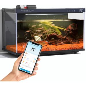 Wonderfactory Smart Aquarium 5 Gallon Glass Fish Tank, Self Cleaning System Efficiency Filter 7 Color LED Lights Automatic Feeder Temperature Display Monitor HD UHA Glass, Smart Control with Apps
