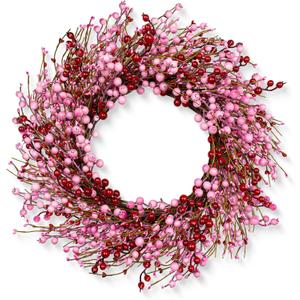 LLZLL Valentines Day Wreath 22 Inch Valentines Day Wreaths for Front Door Artificial Valentines Day Door Wreath with Pink and Red Berries for Valentine's Day Anniversary Wedding Decor